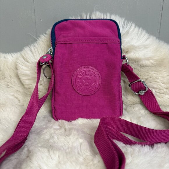 Kipling Fuchsia Nylon Adjustable Crossbody Mini Bag With Logo Embossed Front - Picture 3 of 9